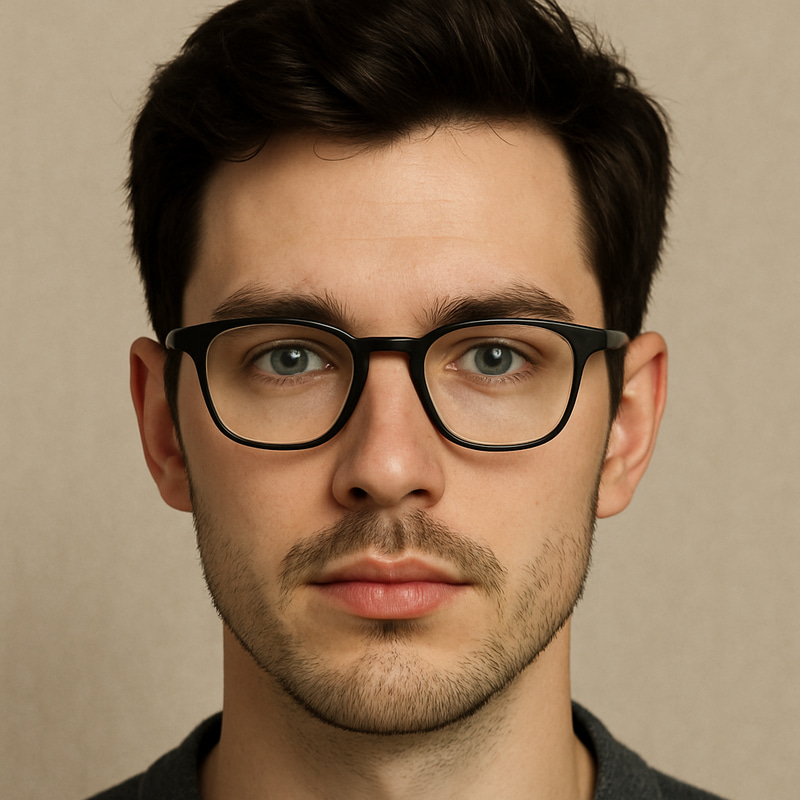 Facial Features with Dark Brown Hair and Grey-Blue Eyes Facial Features with Dark Brown Hair and Grey-Blue Eyes