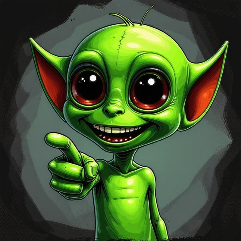 Cute Winking Green Alien Grinning Artwork Cute Winking Green Alien Grinning Artwork