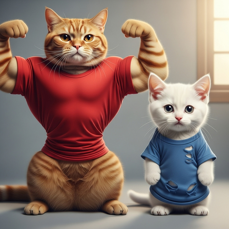 Strong Bodybuilder Cat vs Weak Little Cat Strong Bodybuilder Cat vs Weak Little Cat