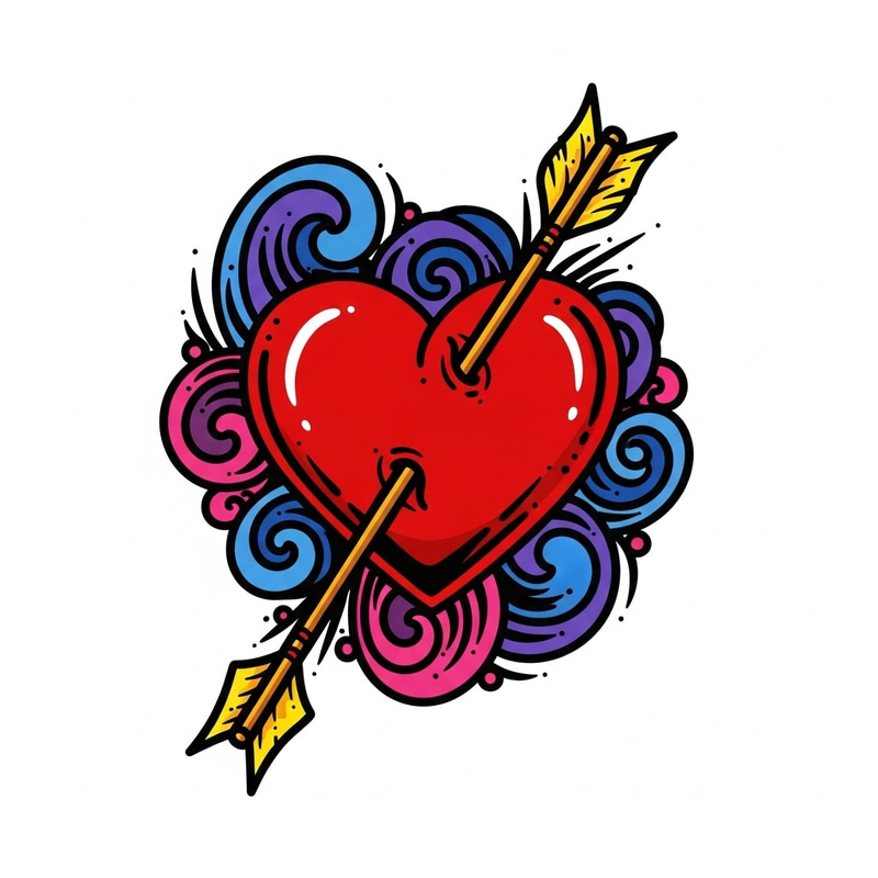 Vibrant Heart Tattoo Art with Arrow Design Vibrant Heart Tattoo Art with Arrow Design