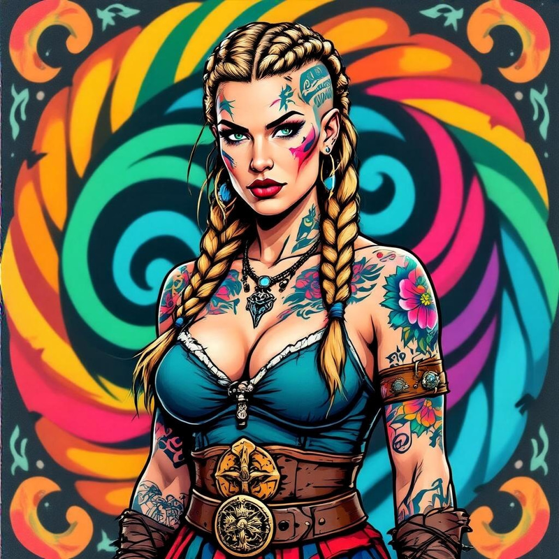 Vibrant Viking Warrior Pin-Up Art
