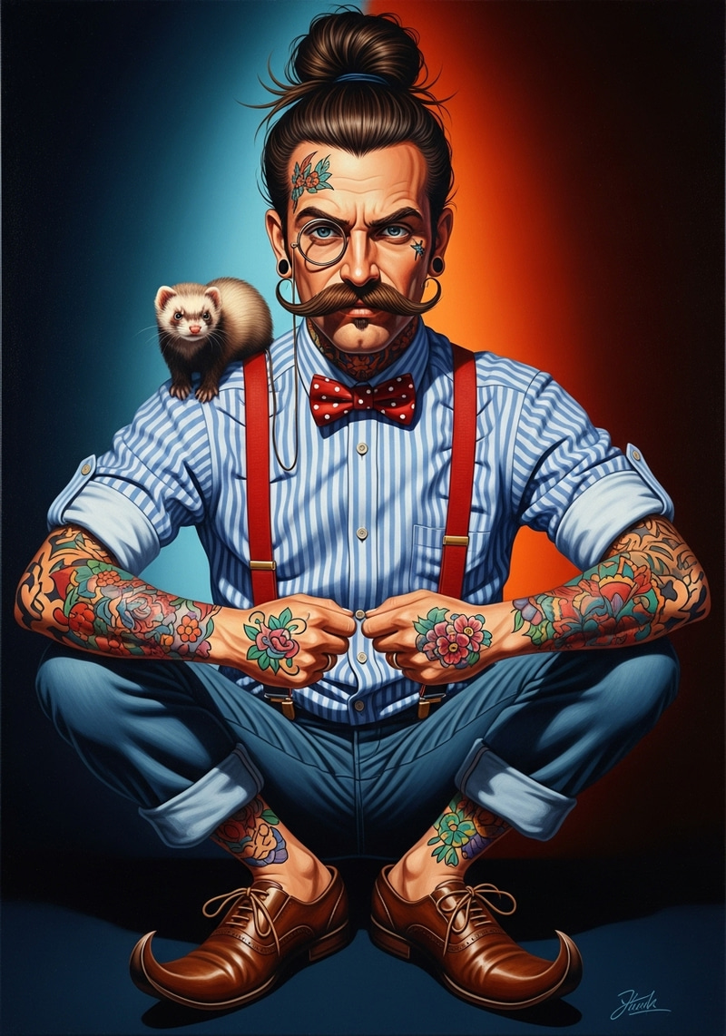 Trendy Hipster Art with Mustache & Ferret Trendy Hipster Art with Mustache & Ferret