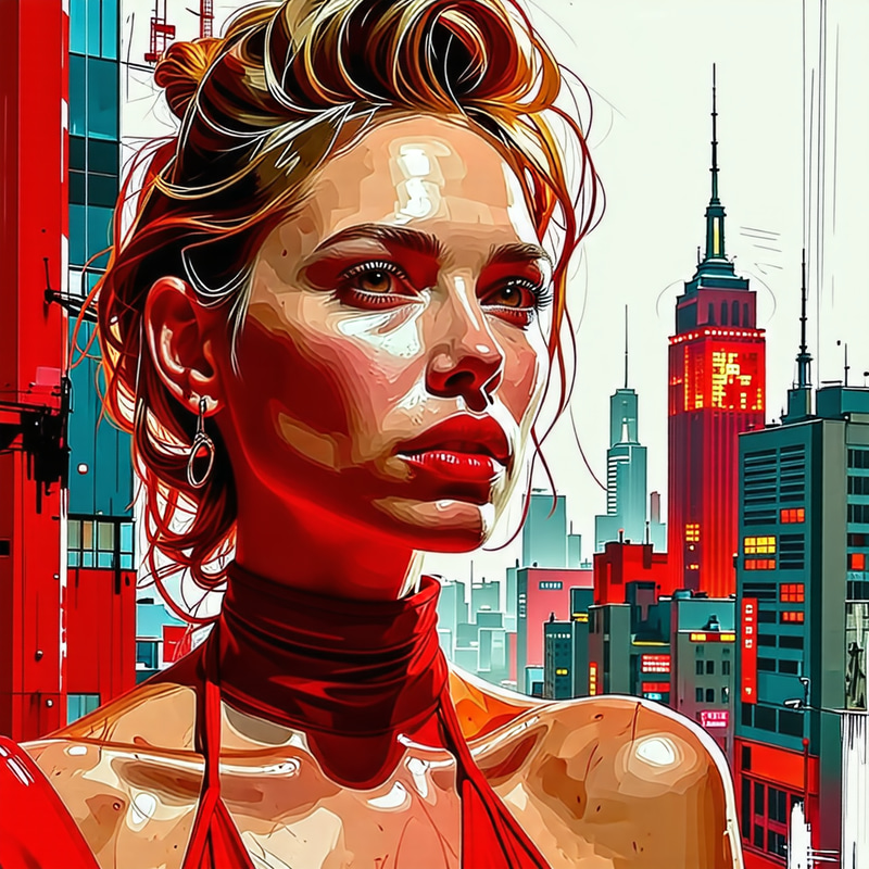 Scarlett Johansson Portrait in Cyberpunk Style by Carne Griffiths Scarlett Johansson Portrait in Cyberpunk Style by Carne Griffiths