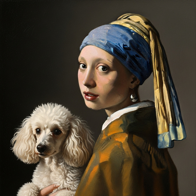 Girl with Pearl Earring and Poodle Art Girl with Pearl Earring and Poodle Art