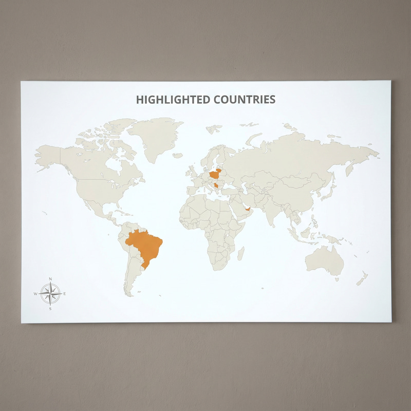 Highlighted World Map Featuring 6 Countries Highlighted World Map Featuring 6 Countries