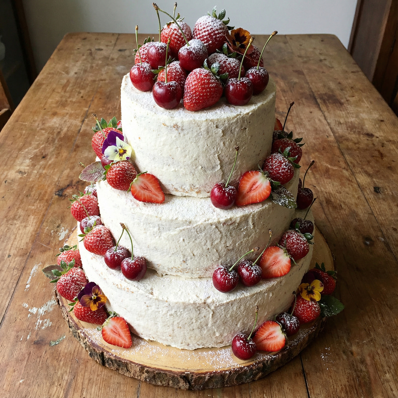 3D Cake with White Mashua and Red Fruits