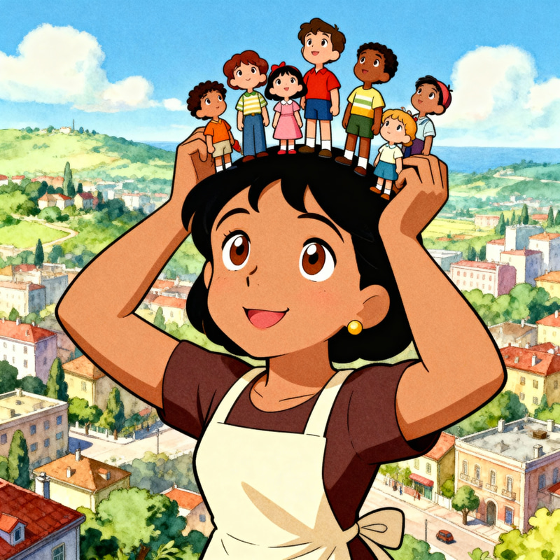 Giant Animated Woman in Colorful Cartoon