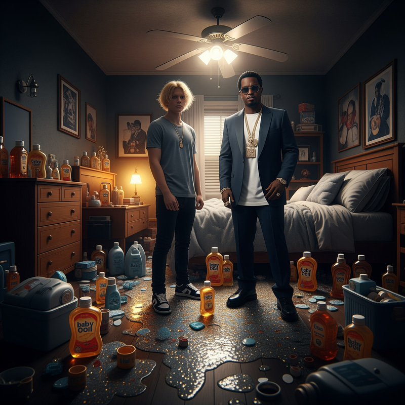 Chaotic Urban Bedroom Scene with P Diddy