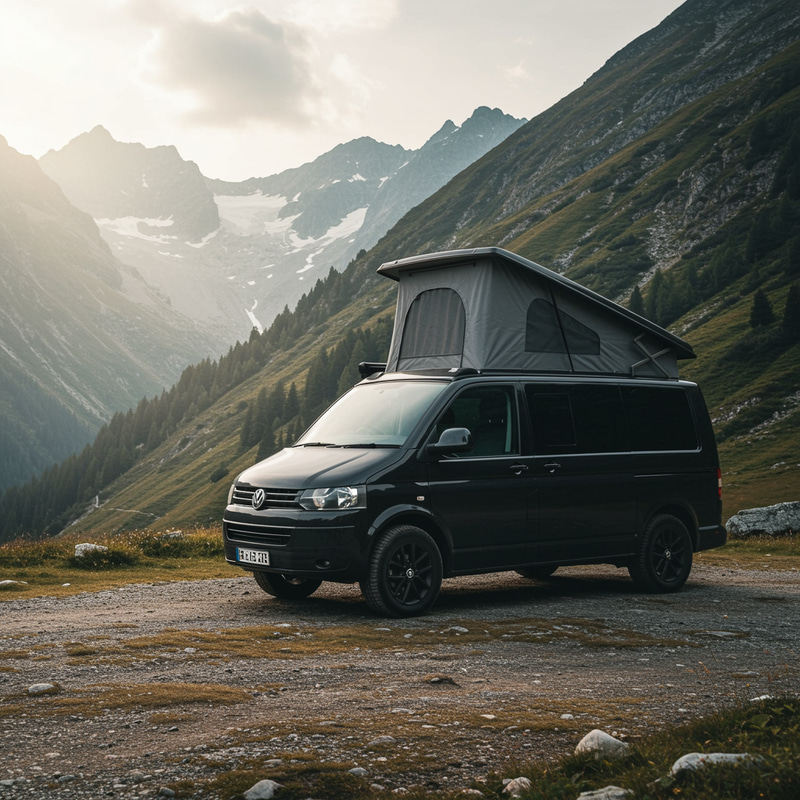 Black Transporter T5 with Roof Tent