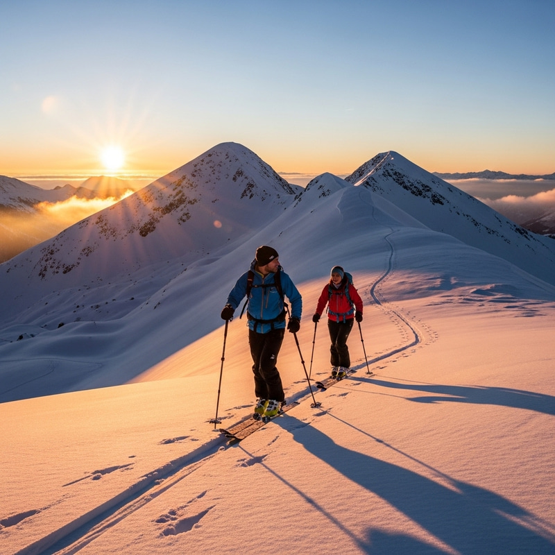 Couple Skiing Up a Mountain: A Scenic Adventure Couple Skiing Up a Mountain: A Scenic Adventure