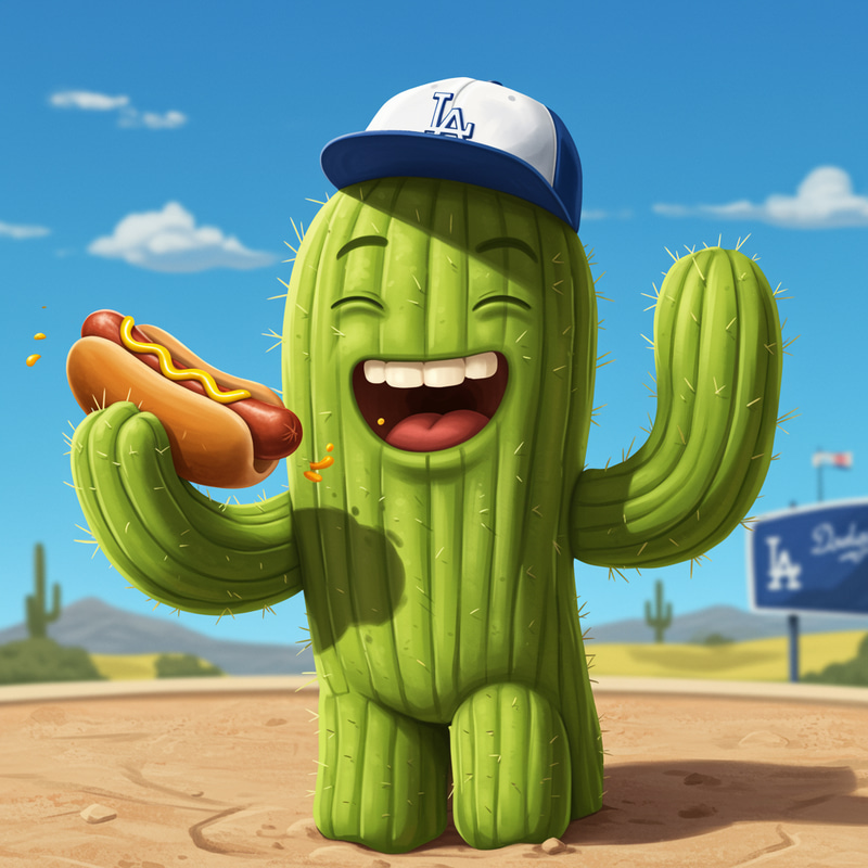 Cactus Enjoying a Hotdog - Dodgers Fan Fun Cactus Enjoying a Hotdog - Dodgers Fan Fun