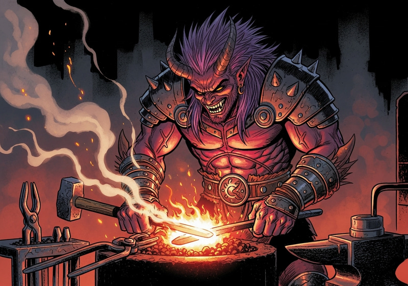 Comic Style Demon Forging Metal Comic Style Demon Forging Metal