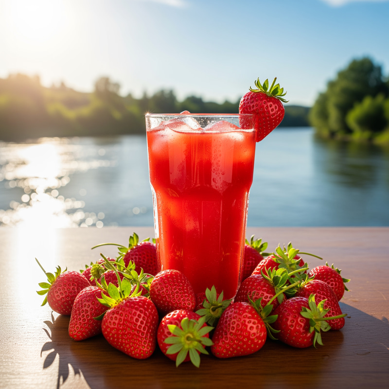 Refreshing Strawberry Juice in a Scenic Setting Refreshing Strawberry Juice in a Scenic Setting