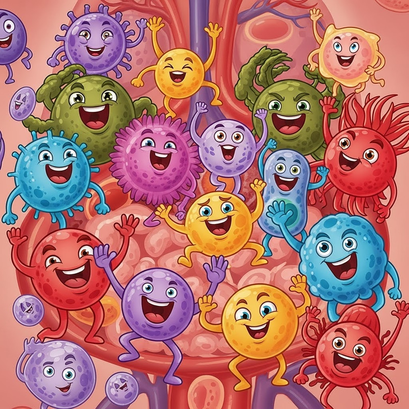 Immune Cells Celebrate with Cartoon Faces Immune Cells Celebrate with Cartoon Faces