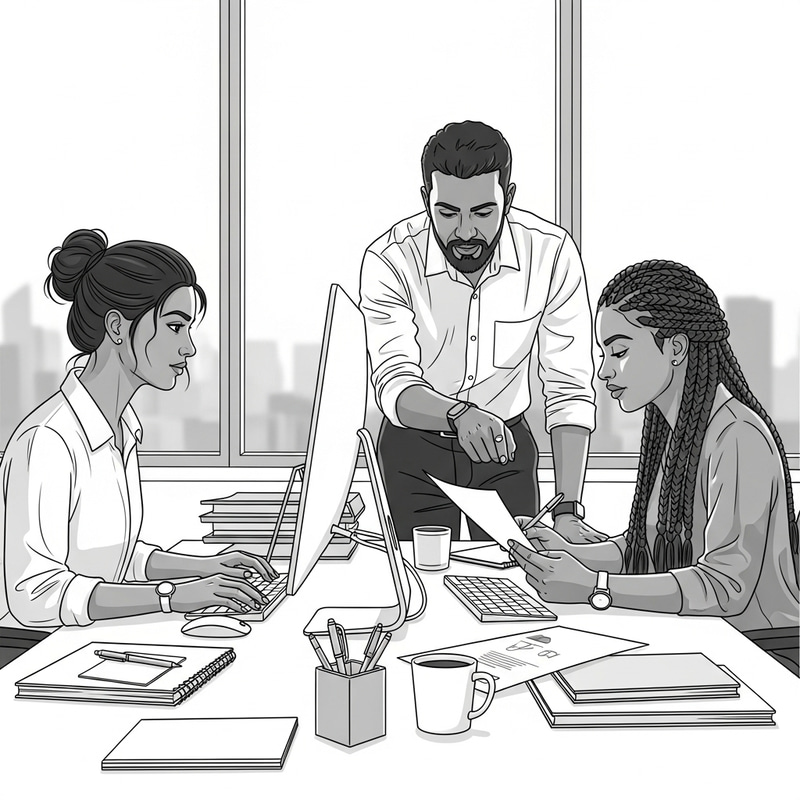 BW Illustration of Office Life with Indian Girls BW Illustration of Office Life with Indian Girls