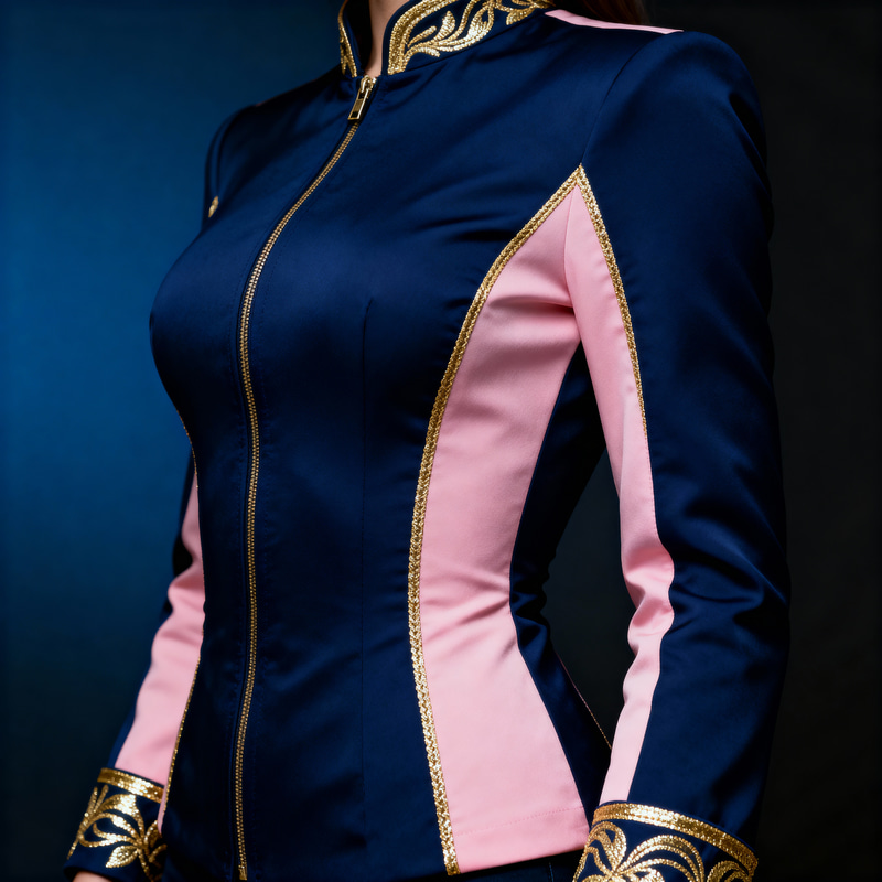 Night Blue Body-Hugging Jacket with Pink and Gold Details Night Blue Body-Hugging Jacket with Pink and Gold Details