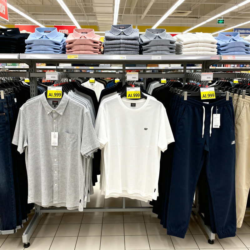 Stylish Clothing Display in Supermarket Stylish Clothing Display in Supermarket