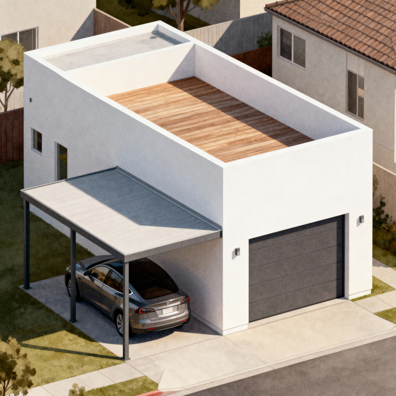 Modern Garage with Carport and Terrace Modern Garage with Carport and Terrace