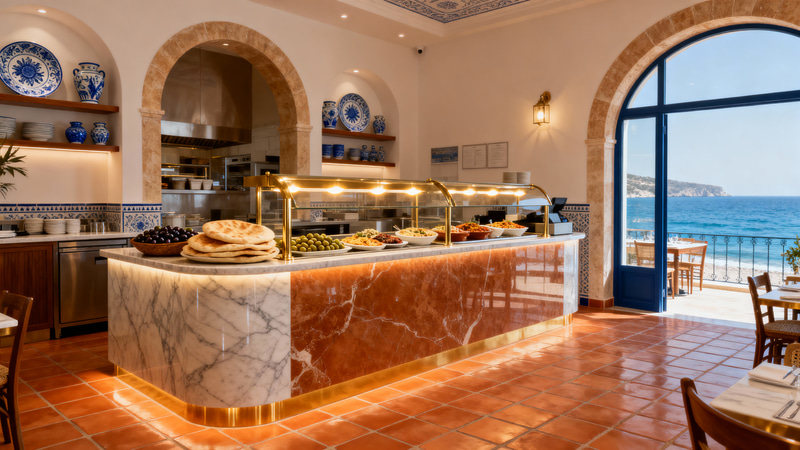 Upscale Greek Fast Food Walk-Up Counter