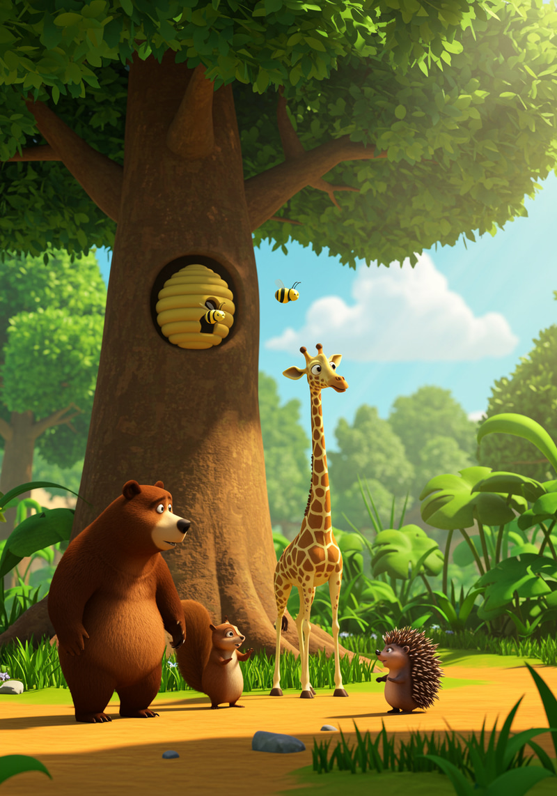 Sunny Pixar Forest Scene with Animal Friends