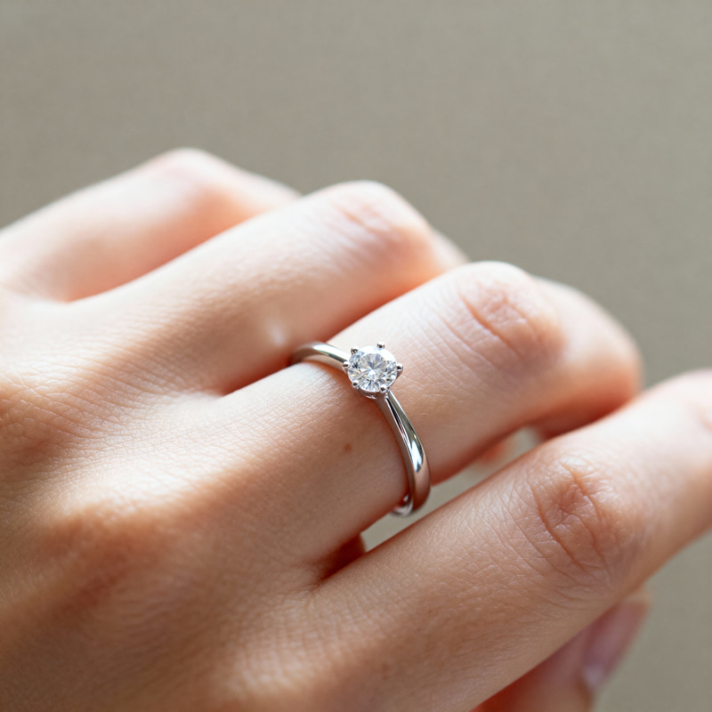 Simple Engagement Ring on Finger Simple Engagement Ring on Finger