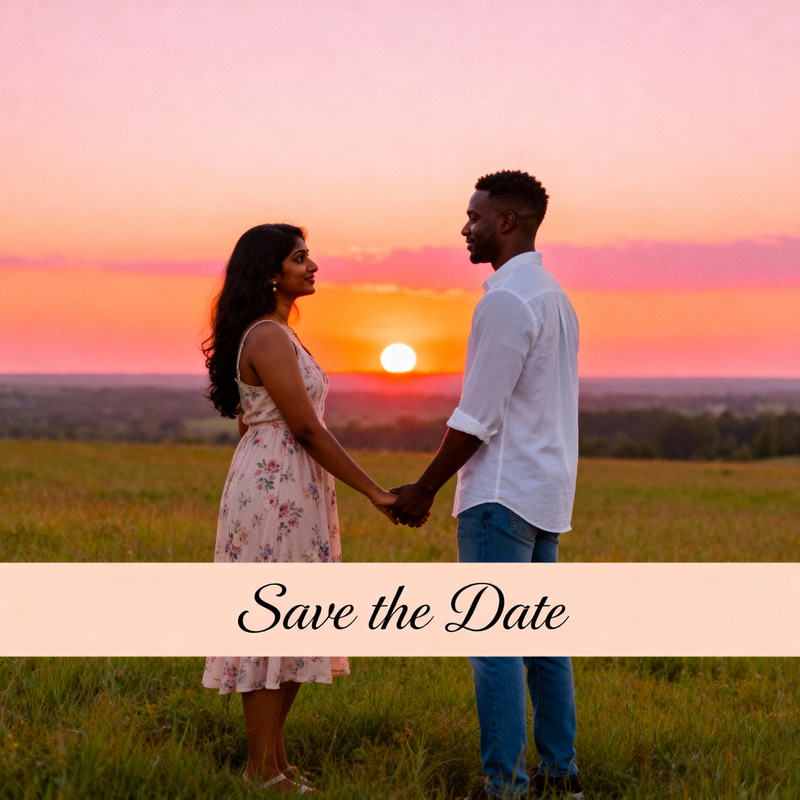 Romantic Sunset Meadow Scene for Save the Date