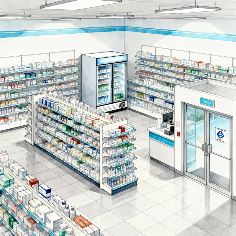 Isometric Drawing of a Pharmacy Interior