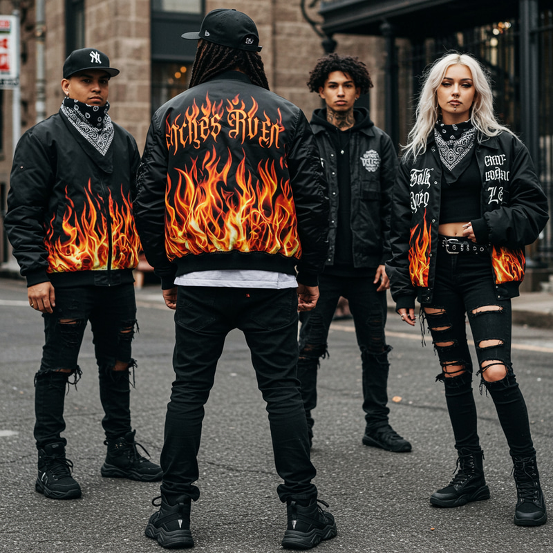 Streetwear Gang Apparel with Flame Design