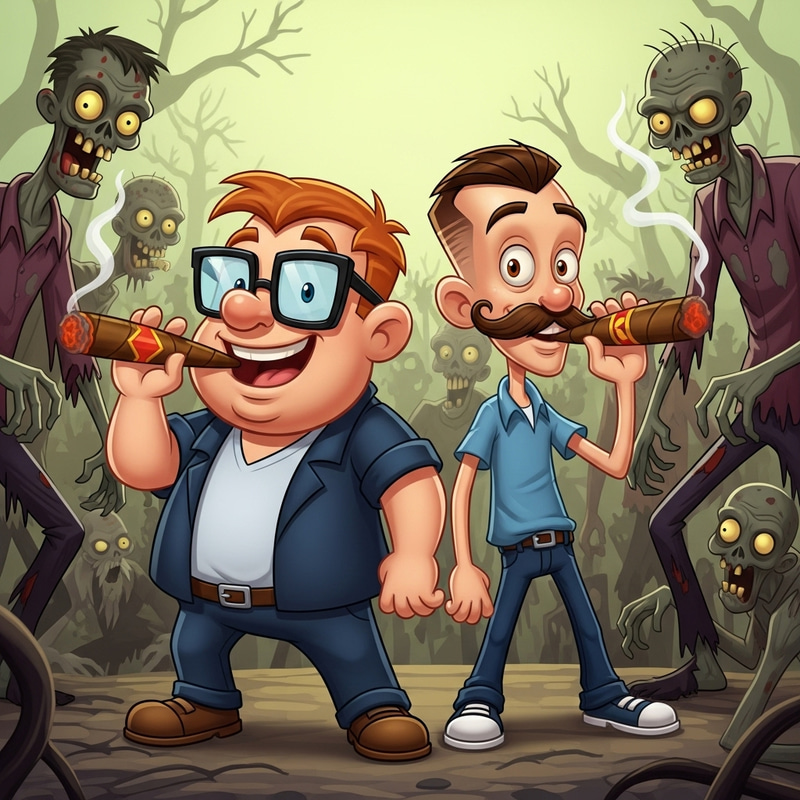 Cartoon Guys Smoking Cigars Among Zombies Cartoon Guys Smoking Cigars Among Zombies