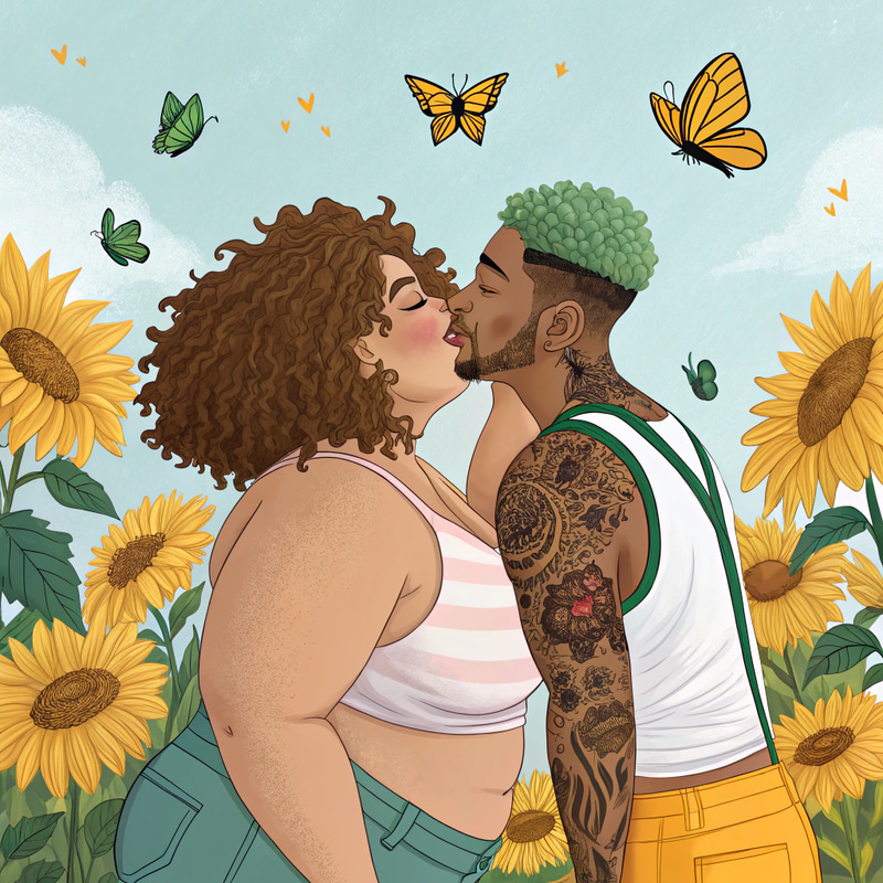 Vivid Illustration of Plus-Size Couple in Nature Vivid Illustration of Plus-Size Couple in Nature