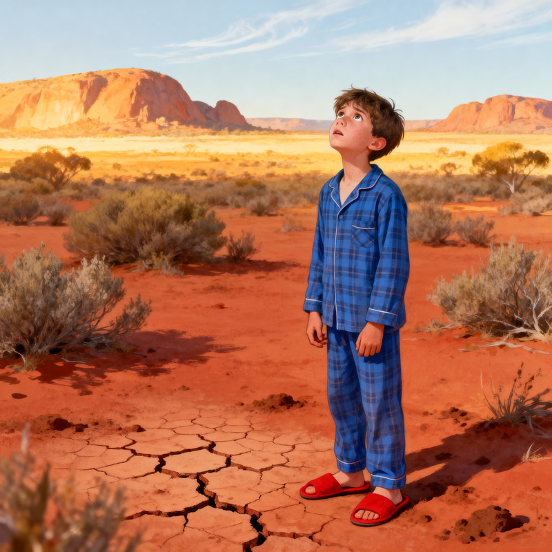 Boy in Pyjamas Lost in the Australian Outback Boy in Pyjamas Lost in the Australian Outback
