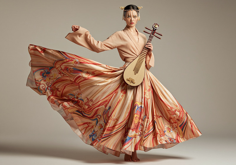 Fashion Long Skirt with Dunhuang Pipa Design