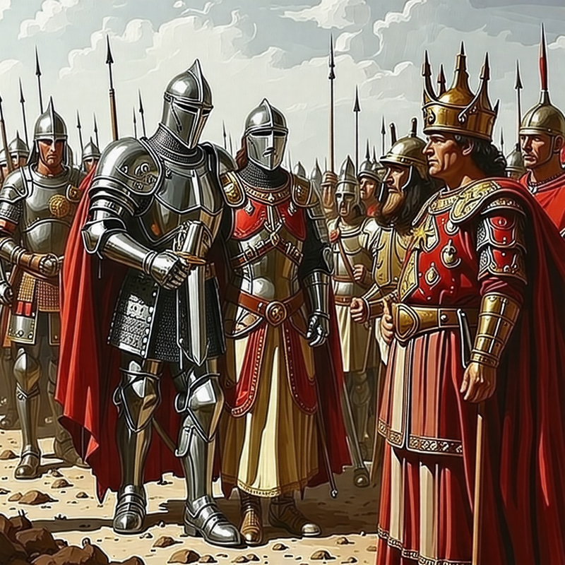 Medieval Knight with Soldiers and King - Historical Battle Scene