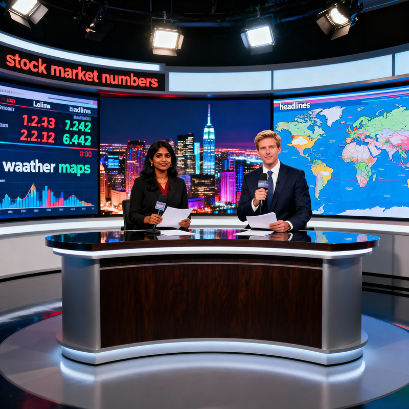 Modern News Broadcast Studio Setup