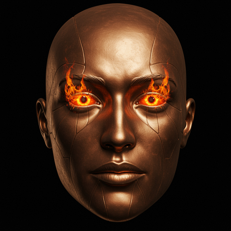 Bronze Metallic Face with Fiery Eyes Bronze Metallic Face with Fiery Eyes