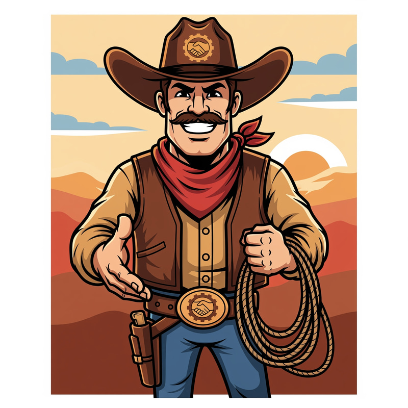 Cowboy Union Mascot in Brown Theme Design Cowboy Union Mascot in Brown Theme Design
