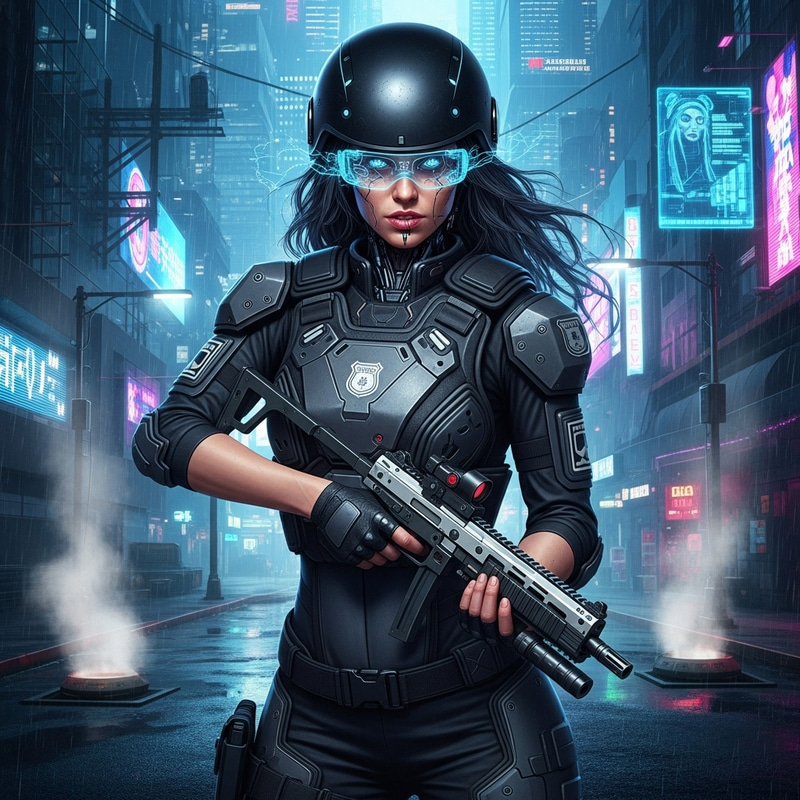 Cyberpunk Female Cybercop: Strong and Sexy Character Cyberpunk Female Cybercop: Strong and Sexy Character