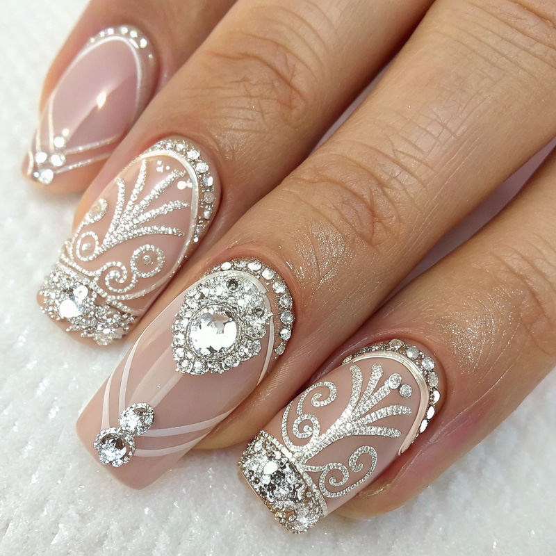 Stunning Elegant Nail Art with Diamond Design Stunning Elegant Nail Art with Diamond Design