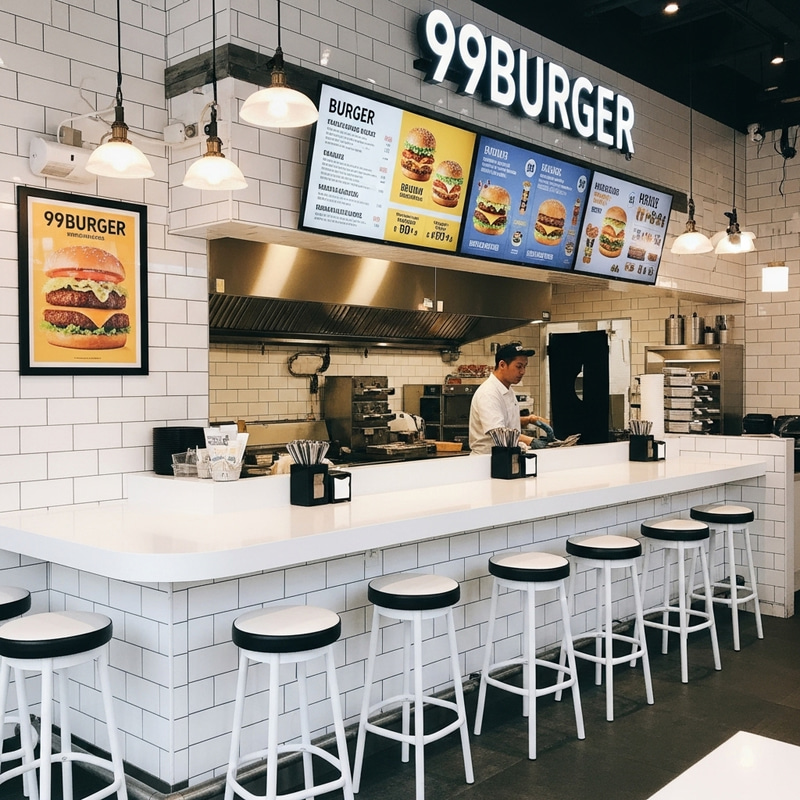 99burger: Modern White and Black Interior Design