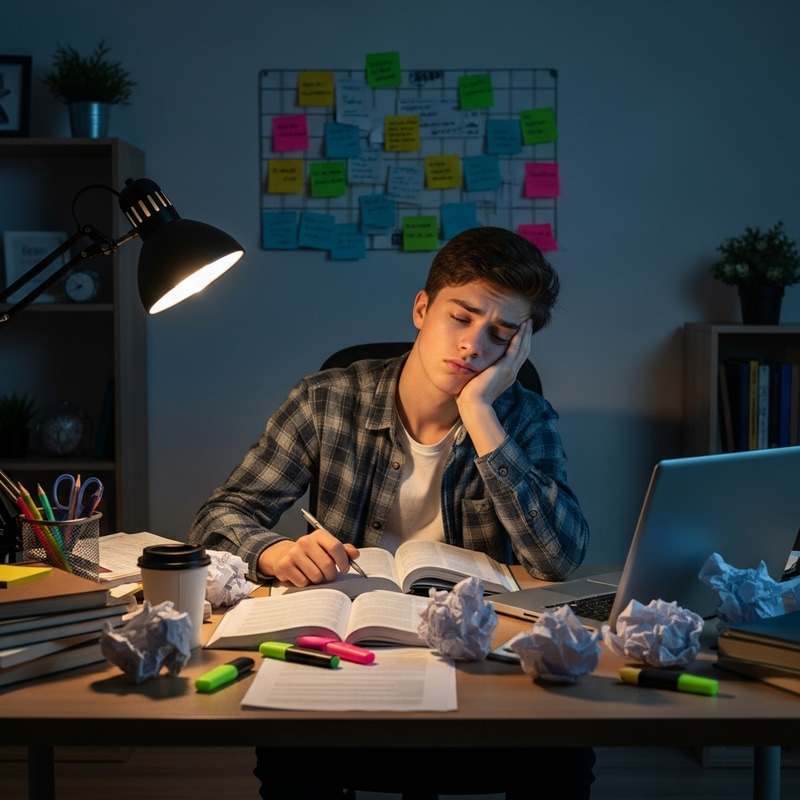 Teenage Study Burnout: Late Night Struggles