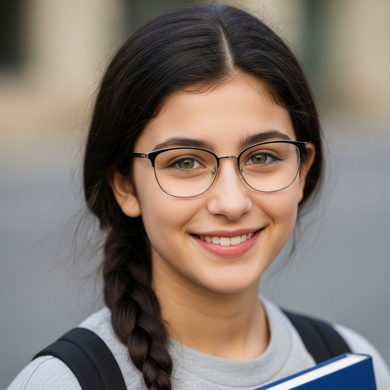 Cheerful Student Hannah: Girl with Glasses & Book