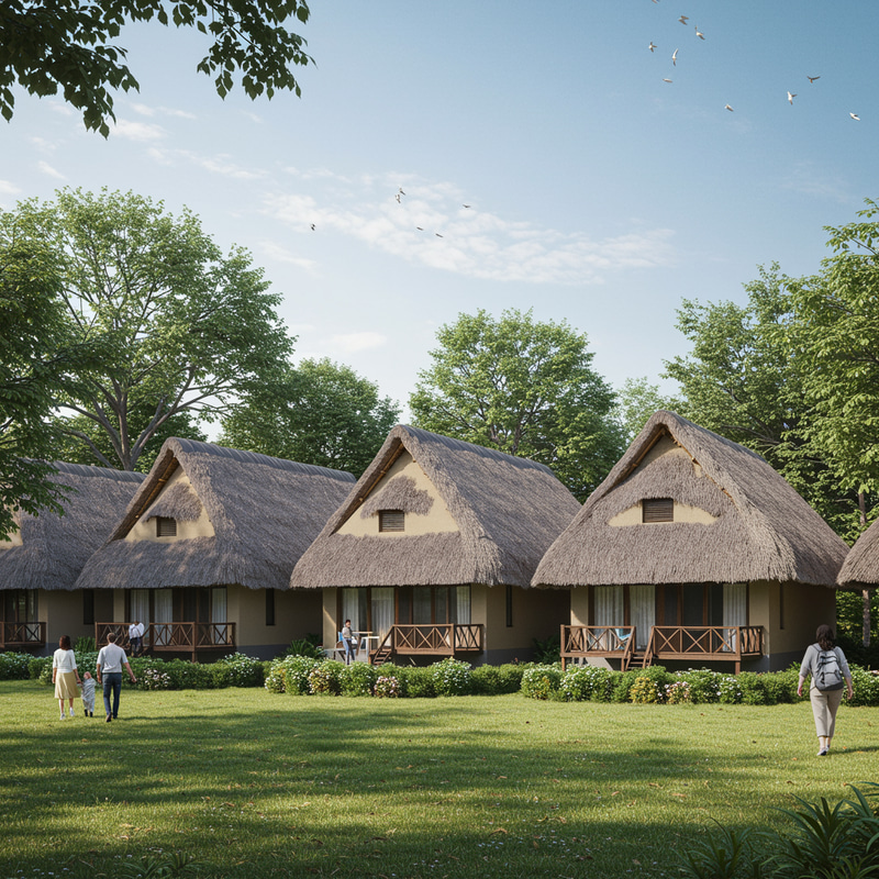 Charming Two-Story Thatched Roof Houses Charming Two-Story Thatched Roof Houses