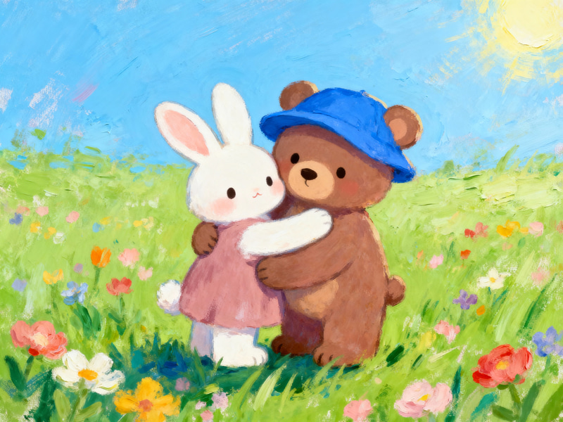 Adorable Bunny and Bear Art Print Adorable Bunny and Bear Art Print