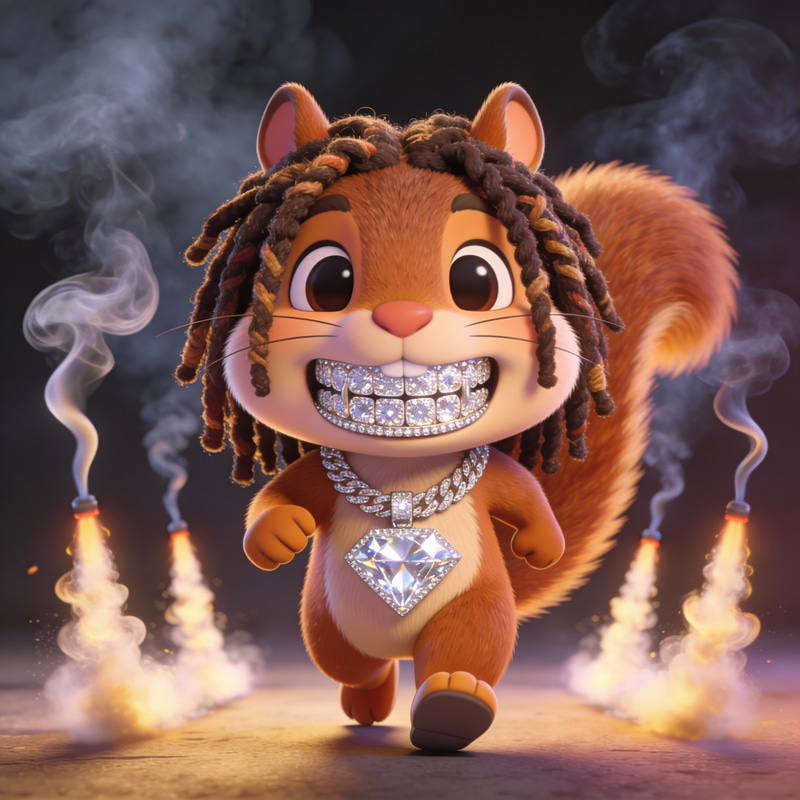 Cartoon Squirrel with Dreads and Diamond Grill