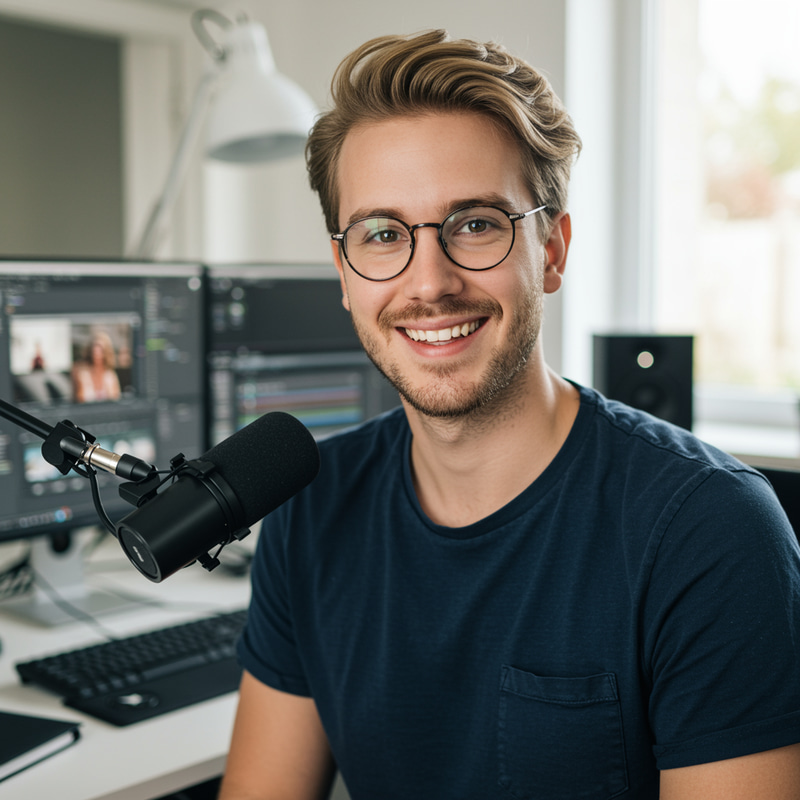 Professional Video Editor - Happy Blonde Man with Glasses Professional Video Editor - Happy Blonde Man with Glasses