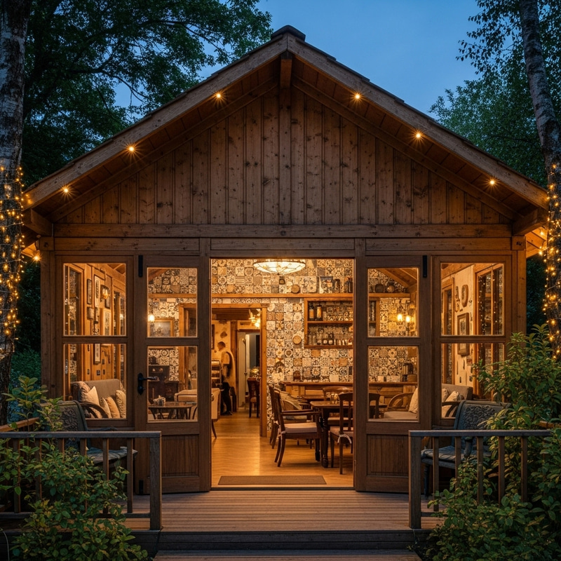 Charming Wooden Café: A Tranquil Escape Charming Wooden Café: A Tranquil Escape