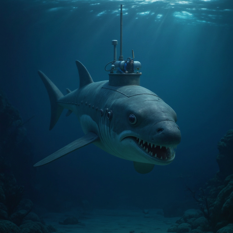 Realistic Sea Creature with Submarine and Diver Realistic Sea Creature with Submarine and Diver