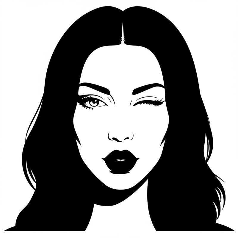 Silhouette of a Winking Woman - Black & White Graphic Silhouette of a Winking Woman - Black & White Graphic