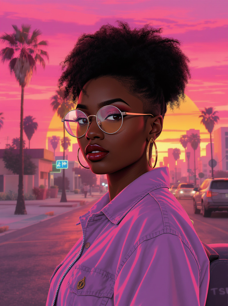 80s Style Black Woman in Vice City Vibes 80s Style Black Woman in Vice City Vibes