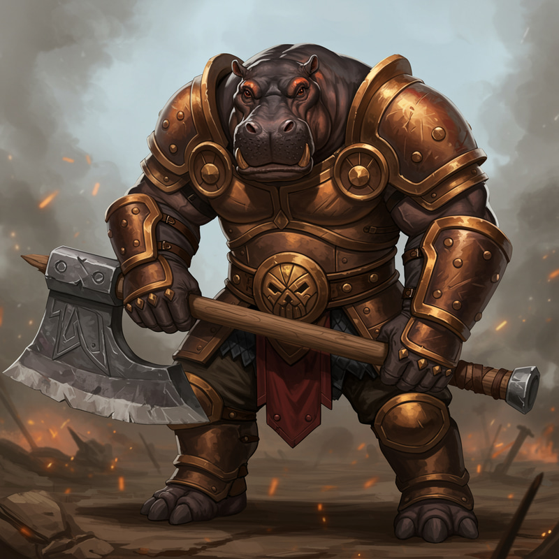 Powerful Cartoon Humanoid Hippo Warrior Art Powerful Cartoon Humanoid Hippo Warrior Art